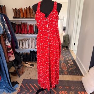 Elegant Red Floral Midi Dress
